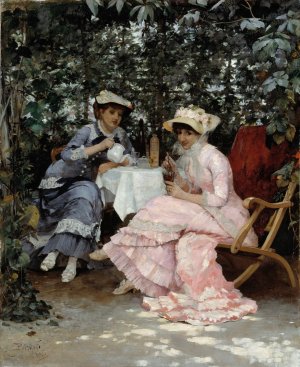 Sitting under the Arbour Oil painting by Hugo Birger
