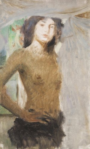 A Study of a Nude Girl by Hugo Boettinger Oil Painting