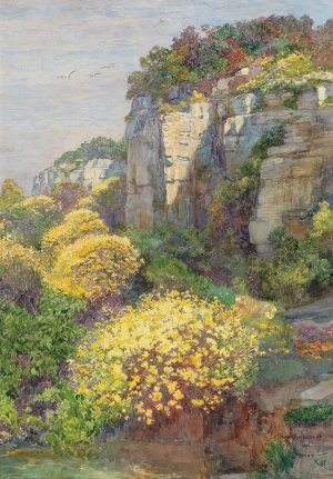 Broom in bloom on Brioni by Hugo Charlemont Oil Painting