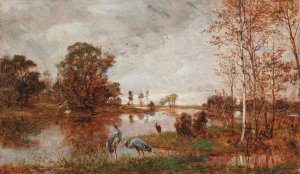 Herons on the Riverbank by Hugo Charlemont Oil Painting