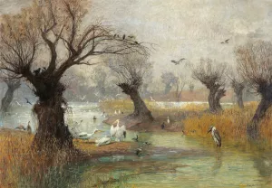 Pelikane am Flussufer by Hugo Charlemont Oil Painting