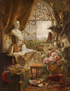 Stillleben Mit Buste Des Kronprinzen Rudolf by Hugo Charlemont Oil Painting
