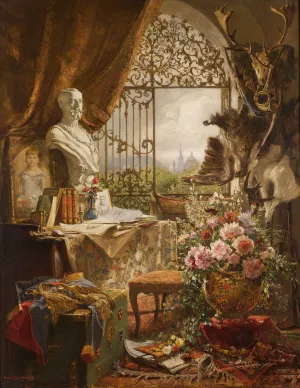 Stillleben Mit Buste Des Kronprinzen Rudolf by Hugo Charlemont Oil Painting