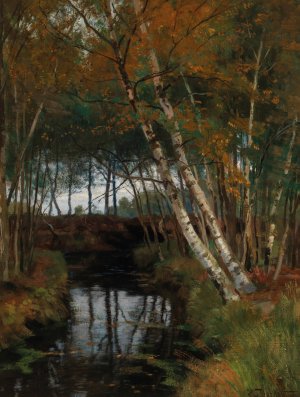 A Landscape with Stream and Birches by Hugo Darnaut Oil Painting