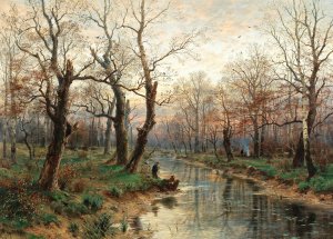A Scene at Dusk in Late Autumn by Hugo Darnaut Oil Painting