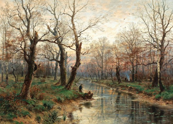 A Scene at Dusk in Late Autumn  by Hugo Darnaut - Hand-Painted Oil Painting Reproduction