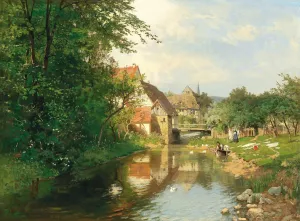 A village by the river by Hugo Darnaut Oil Painting