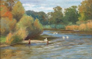 Enten am Weiher by Hugo Darnaut Oil Painting