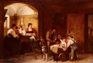 Familienszene by Hugo Engl - Oil Painting Reproduction
