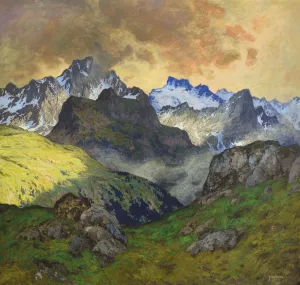 An Alpine Landscape Oil painting by Hugo Hodiener