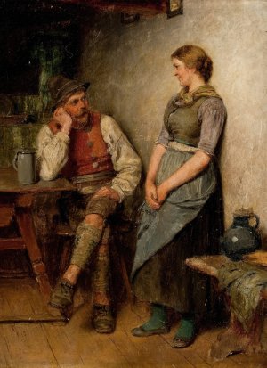 A Conversation by Hugo Kauffmann Oil Painting