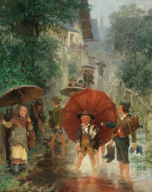 After school by Hugo Kauffmann Oil Painting