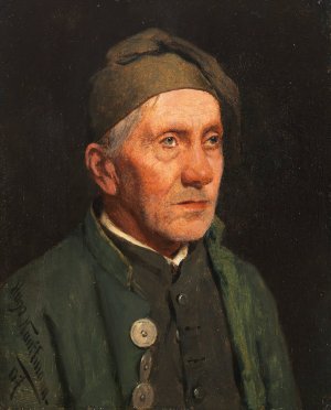 Alter Bauer mit Zipfelhaube by Hugo Kauffmann Oil Painting