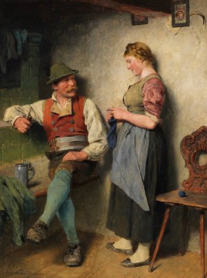 Bursche und Madl by Hugo Kauffmann Oil Painting