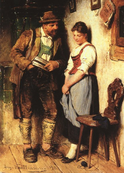 The Sweetheart by Hugo Kauffmann - Hand-Painted Oil Painting Reproduction