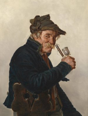 Pfeifenraucher by Hugo Kotschenreiter Oil Painting