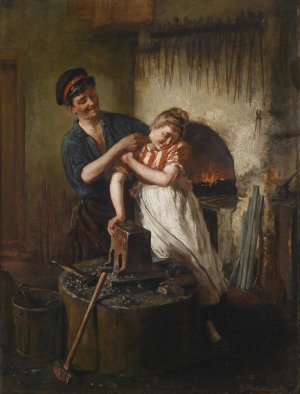 Tandelei beim Schmied by Hugo Kotschenreiter Oil Painting