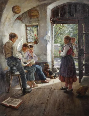 Preparing For The Lesson by Hugo Loffler Oil Painting