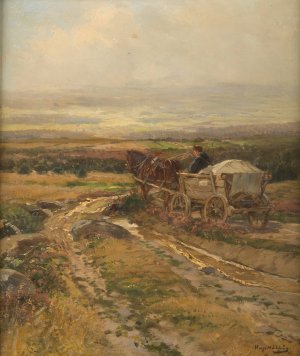 Horse cart on a hill by Hugo Muhlig Oil Painting