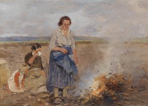 Kartoffelernte Feuer by Hugo Muhlig Oil Painting
