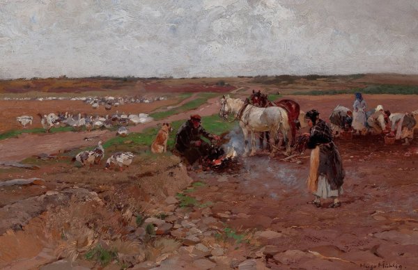 Main Product Photo of Peasants with Horses Painting by Hugo Muhlig
