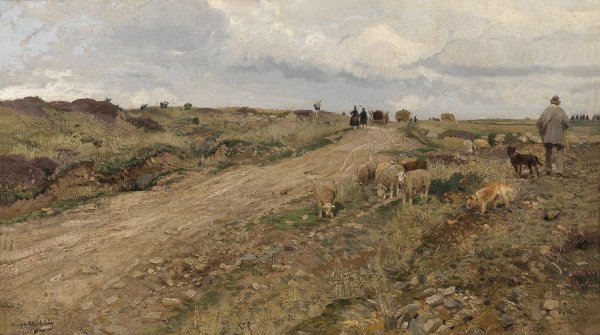 Schafer auf dem Heimweg by Hugo Muhlig - Hand-Painted Oil Painting Reproduction