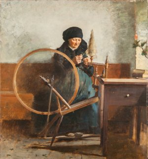 At the Spinning Wheel by Hugo Salmson Oil Painting