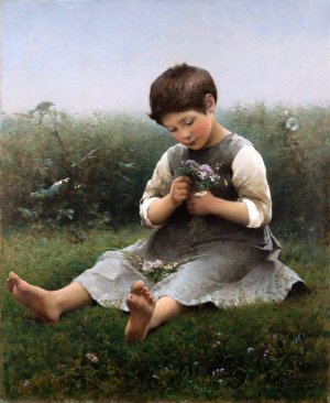 Girl Picking Flowers by Hugo Salmson Oil Painting