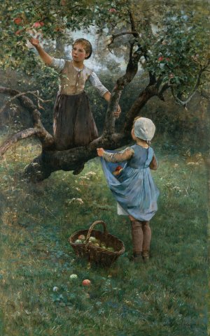 Girls picking Fruit by Hugo Salmson Oil Painting