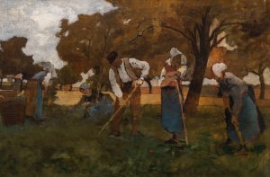 Hoeing White Beats in Picardy, study by Hugo Salmson Oil Painting