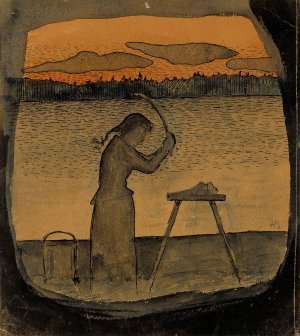 Doing The Laundry by Hugo Simberg Oil Painting