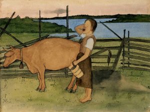 Morning Milking by Hugo Simberg Oil Painting