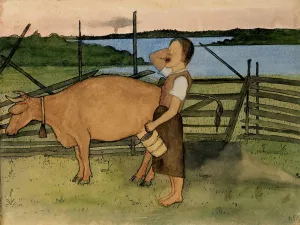 Morning Milking by Hugo Simberg Oil Painting