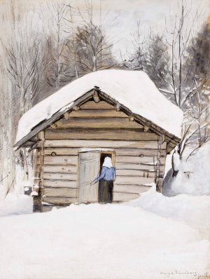 Old Woman At The Sauna Door by Hugo Simberg Oil Painting