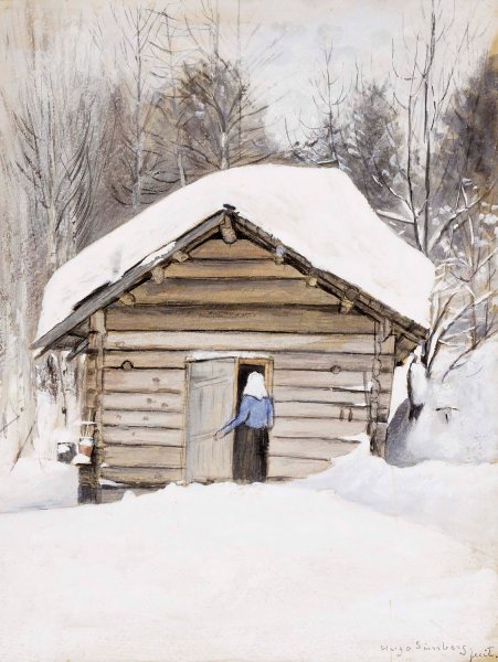 Old Woman At The Sauna Door by Hugo Simberg - Hand-Painted Oil Painting Reproduction