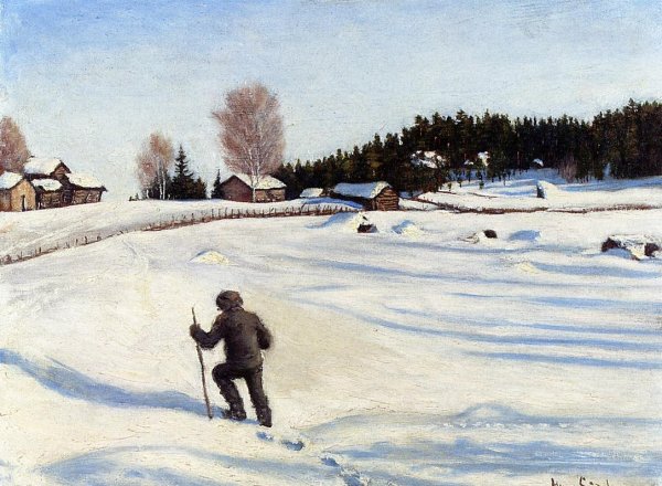Talvimaisema also known as Winter Landscape by Hugo Simberg - Hand-Painted Oil Painting Reproduction