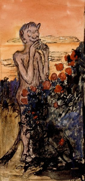 The Devil In The Rose Bush by Hugo Simberg Oil Painting