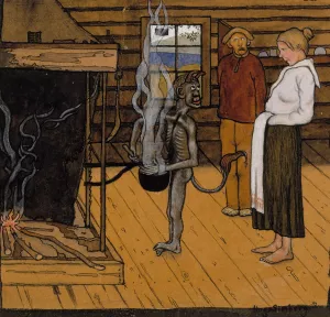 The Poor Devil By The Fire by Hugo Simberg Oil Painting
