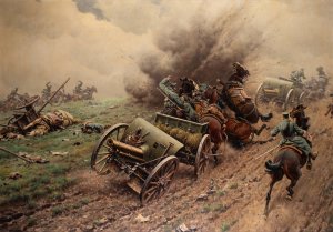 Field artillery under attack by Hugo Ungewitter Oil Painting