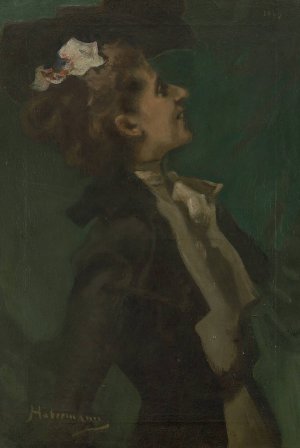 Bildnis in Grun, Fraulein Olga Hess by Hugo Von Habermann Oil Painting
