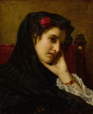 A Spanish Beauty by Hugues Merle Oil Painting