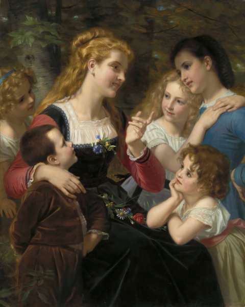 Contes enfantines  by Hugues Merle - Hand-Painted Oil Painting Reproduction