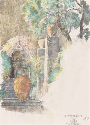 Trap in tuin te Taormina by Huib Luns Oil Painting