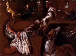Studies of Spaniels and Whippets, and a Study of a White Headdress Oil painting by Hyacinthe Rigaud