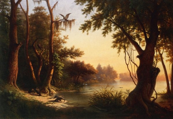 Main Product Photo of Crocodile Lake, Louisiana Painting by Hyppolite Sebron