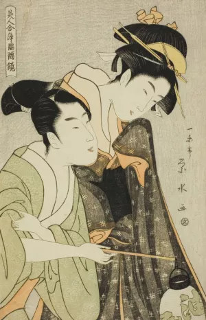 Osome and Hisamatsu, from the series 'Beauties in Joruri Roles' Oil painting by Ichirakutei Eisui