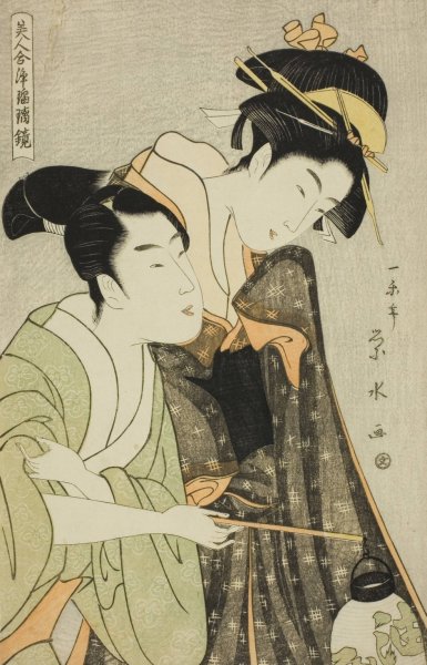 Osome and Hisamatsu, from the series 'Beauties in Joruri Roles'  by Ichirakutei Eisui - Hand-Painted Oil Painting Reproduction