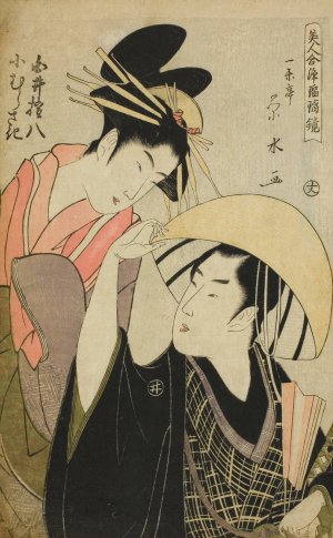 Shirai Gonpachi and Komurasaki, from the series 'Beauties in Joruri Roles' by Ichirakutei Eisui Oil Painting