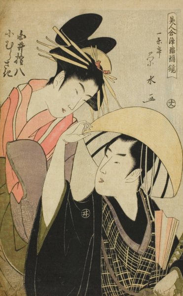 Shirai Gonpachi and Komurasaki, from the series 'Beauties in Joruri Roles'  by Ichirakutei Eisui - Hand-Painted Oil Painting Reproduction