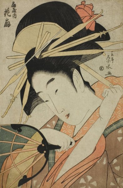 The Courtesan Hanaogi of the Ogiya  by Ichirakutei Eisui - Hand-Painted Oil Painting Reproduction